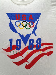 VINTAGE 1988 Olympics Seoul Korea T-Shirt Mens XL White Double-Sided Signal USA