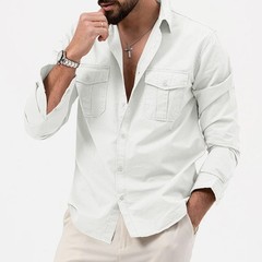 Men’s Cargo Shirt Casual Slim Shirts Long Sleeve Button Down Tops Blouse