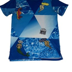 Ron Bass T- Shirt Mens Medium Blue Aquatic Print Mermaid Seahorse Woman Ocean