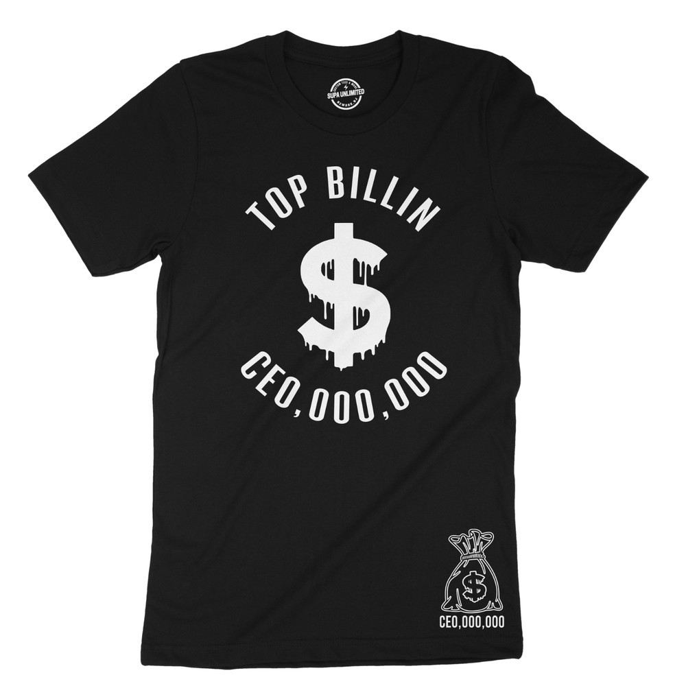 Top Billin CE0,000,000 Hustler Graphic Design Hip Hop Men’s Black Tees T-Shirt