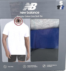 New Balance Men’s Crew Neck T-Shirt SZ Small 3-Pk Cotton Blend Blue Gray Black