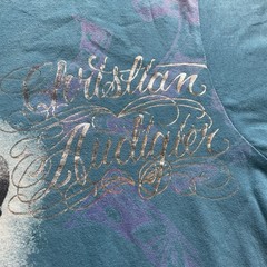 Rare Vtg 2008 Christian Audigier Blue Heavenly Foil Shirt XL City of Angels