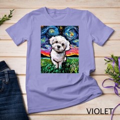 Maltipoo Starry Night White Maltese Poodle Dog Art by Aja T-Shirt Unisex T-shirt