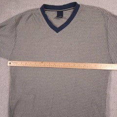 Tommy Jeans Shirt Mens XL Gray Stripe V-Neck Ringer Short Sleeve Tee Casual