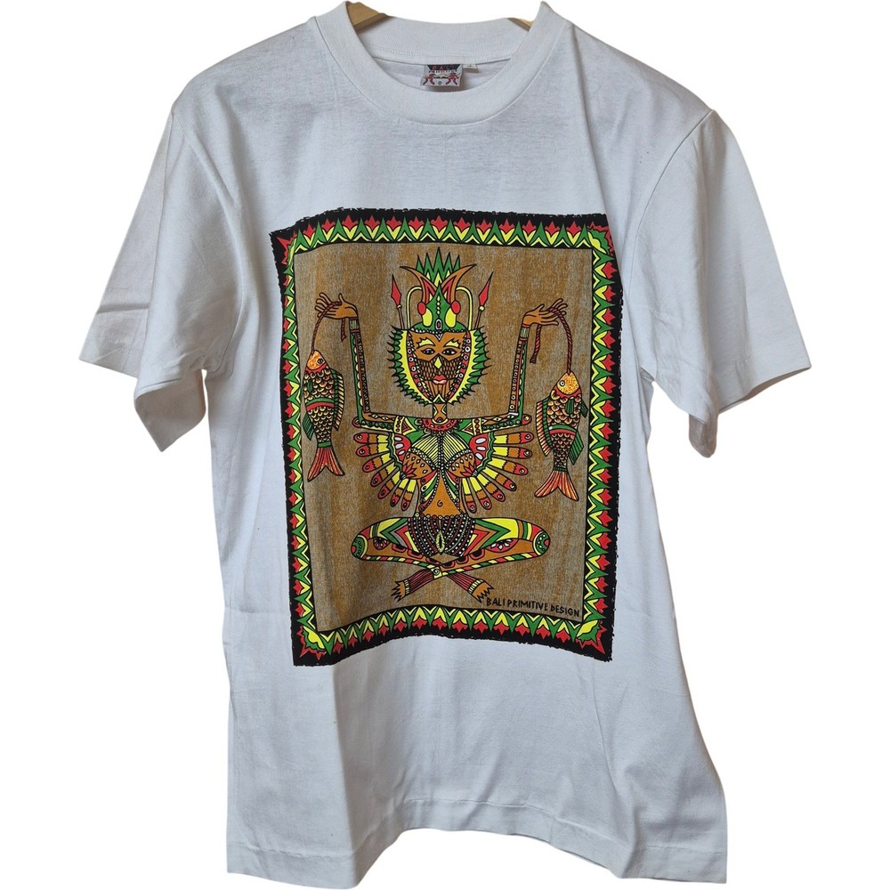 Bali Vintage T-Shirt Men’s M White Graphic Hand Painted Print Single Stitch