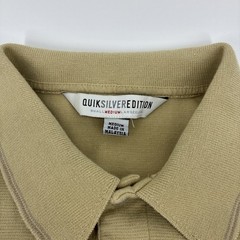 Vintage Quiksilver Polo Shirt Men Medium Beige Striped Ribbed Edition Surf Y2K