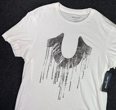 NEW True Religion Mens XL Graphic T-Shirt White Metallic Drippy Horseshoe NWT