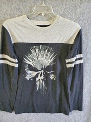 Marvel Tee Shirt Men Med Blk White The Punisher L Sleeve Crew Neck Pullover #860