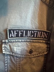 Affliction Black Premium Military Shirt Mens Large Green Moto Biker Buckle Y2K