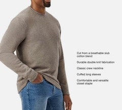 Member’s Mark Men Double Knit Crewneck Long Sleeve Relaxed Fit Grey Bisque 2XL