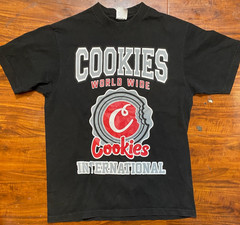 Cookies Original Logo World Wide Double Sided SHAKA Black Street Wear Tee SZ L