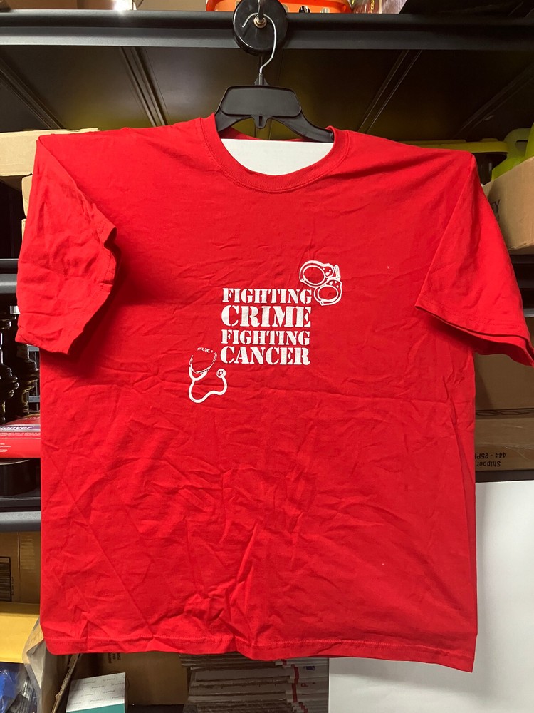 Fighting Crime Fighting Cancer Logo – Red TShirt Size: XLarge-New-Free Shipping