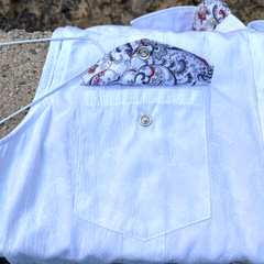 Patroncito Shirt Small White Sleeveless Textured Brocade Fabric Snap Button Dow