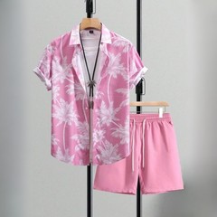 Men 2Pcs Hawaiian Shirt Shorts Set Tropical Print Beach Summer Outfit S-5XL