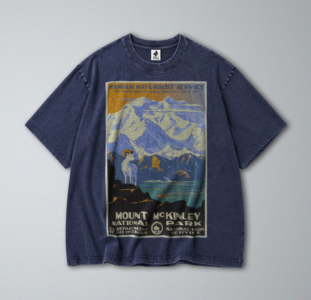 100% Cotton Tee – Unisex Retro Oversized Fit – Denali National Park Mt McKinley
