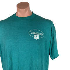 Vtg 90s Coast 101 Highway Barber Shop Oceanside CA Teal T-shirt XL Single Stitch
