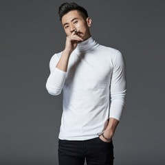 Spring and Autumn Men’s Thin Solid Color Half Turtleneck Long Sleeve T-Shirts