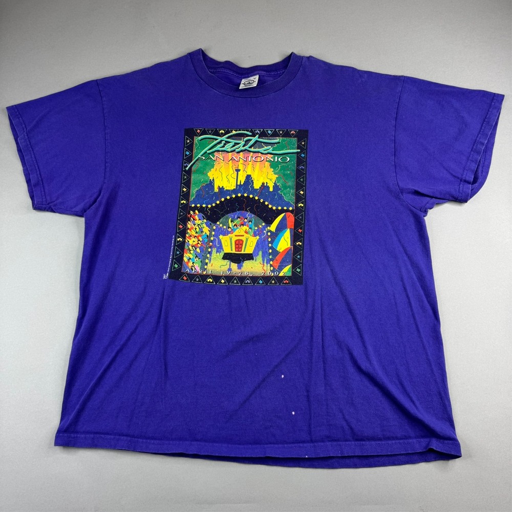 Vintage Delta Unisex XL Purple San Antonio Texas Made In USA Fiesta 2002 T-Shirt