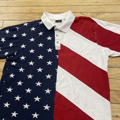 Redhead American Flag Shirt Men L vtg 90s y2k Asymmetric Cut &Sew Red White Blue
