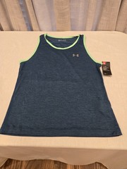 Sz L Under Armour Tech Tank HeatGear Dark Teal/Green Sleeveless Workout Shirt