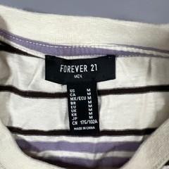 Forever 21 T Shirt Men Medium Beige Purple Striped Cotton Straight Hem Crew Neck