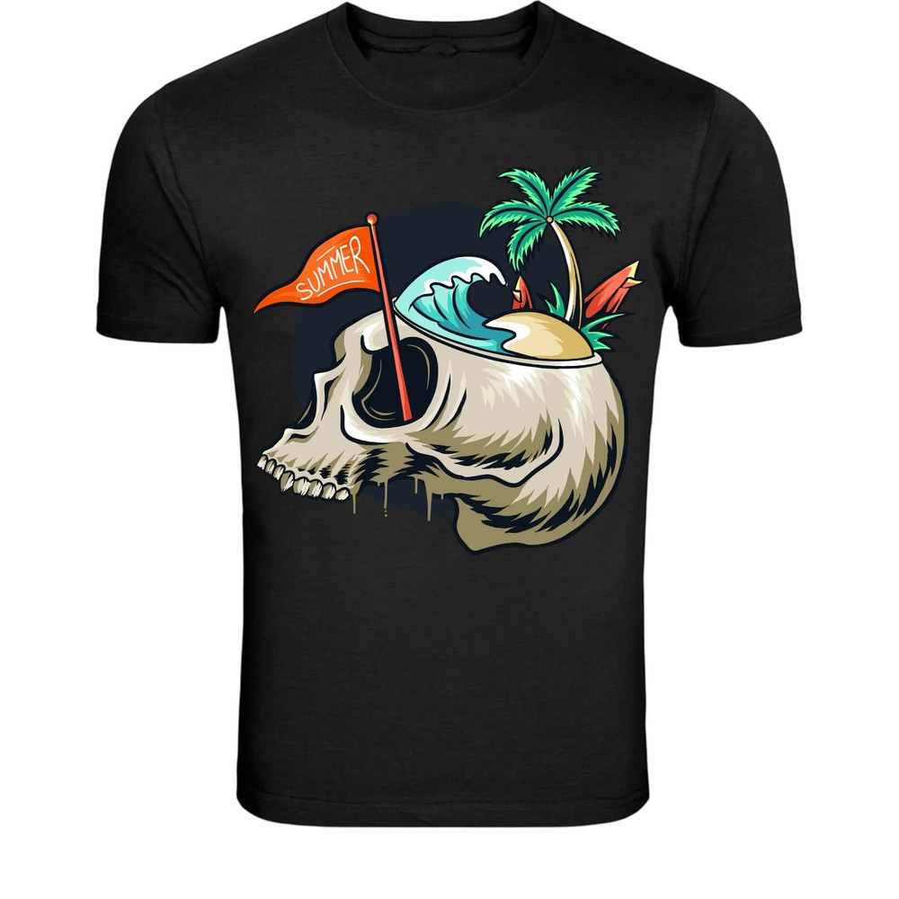 Summer Skull Beach T-Shirt – Tropical Surf Graphic Tee