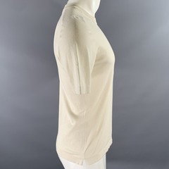 BOGLIOLI Size S Cream Solid Cotton Blend Ribbed Collar T-shirt