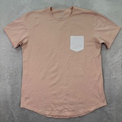 BYLT Basics Mens Large Drop Cut SS T-Shirt Peach Pink White Pocket Curved Hem