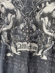 Affliction Double Skull Beaded Cross Graphic Black T-Shirt Men’s Large