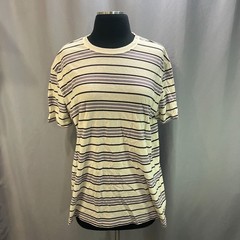 Forever 21 T Shirt Men Medium Beige Purple Striped Cotton Straight Hem Crew Neck