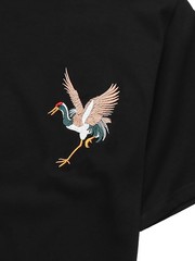 Niepce Japanese Streetwear Embroidery T-shirt Flying Cranes Graphic Tee for Men