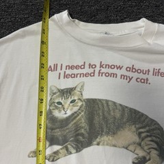 Vintage 90s White Funny Single Single Stitch Cat Funny Joke Art T-Shirt Sz XL
