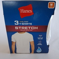 (3 PACK) Hanes Men’s Stretch Fit Tagless Ultra Soft T-Shirts, Size Medium, White