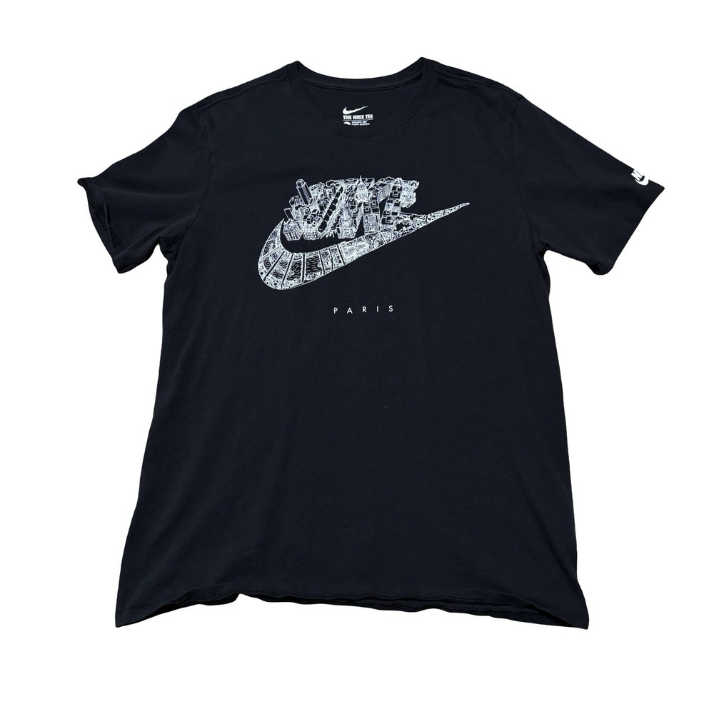 Nike Men’s Paris France City Skyline Logo T Shirt Black Size Large 21 x 28