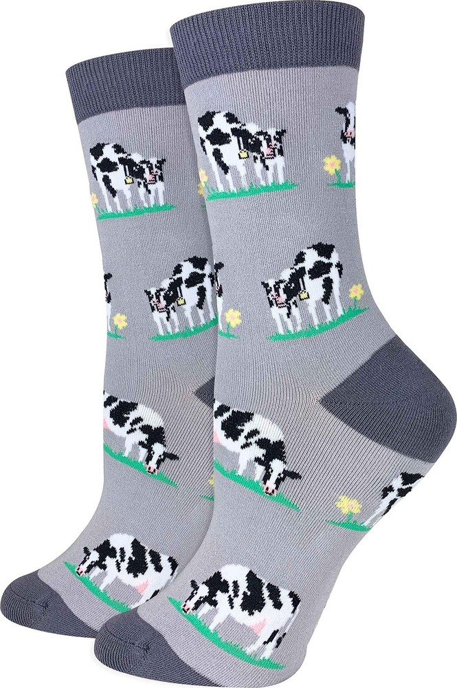 Women’s Premium Comfort Animal Socks Cow Print Cute Fun Novelty Crew Sock