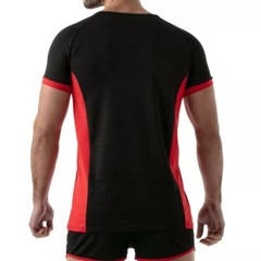 TOF PARIS Sports Gym Total Protection Muscle T-Shirt Antibacterial Black-Red 40