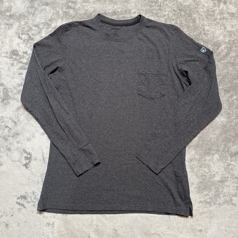 KUHL Shirt Mens Med Gray Crew Wildfibre Organic Long Sleeve Zip Pocket
