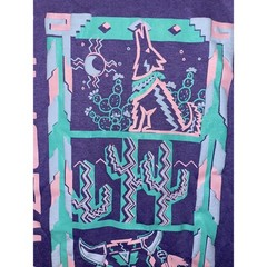 Vintage Arizona Art Shirt Coyote Cactus Desert Tee Purple 1989 80s 1980s Medium