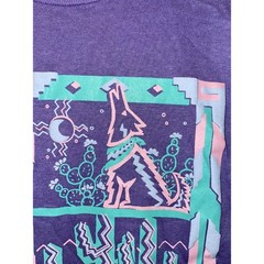 Vintage Arizona Art Shirt Coyote Cactus Desert Tee Purple 1989 80s 1980s Medium
