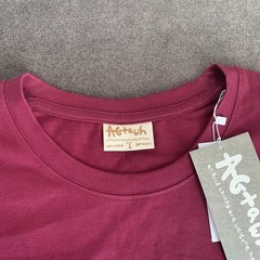 AGTAWH Mens T-Shirt Large 100% Cotton Floral Peace Sign Embroidered Burgundy Red