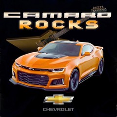 Joe Blow T’s Chevy Camaro Rocks Men’s Black T-Shirt 6th Gen ZL1 w/ Guitar