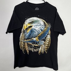 DOM Bald Eagle Dreamcatcher Tee Shirt Mens Size Large Black Short Sleeve Cotton