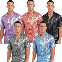 Mens Shiny Metallic Top PVC Leather Wet Look T-Shirt Halloween Beach Pool Party