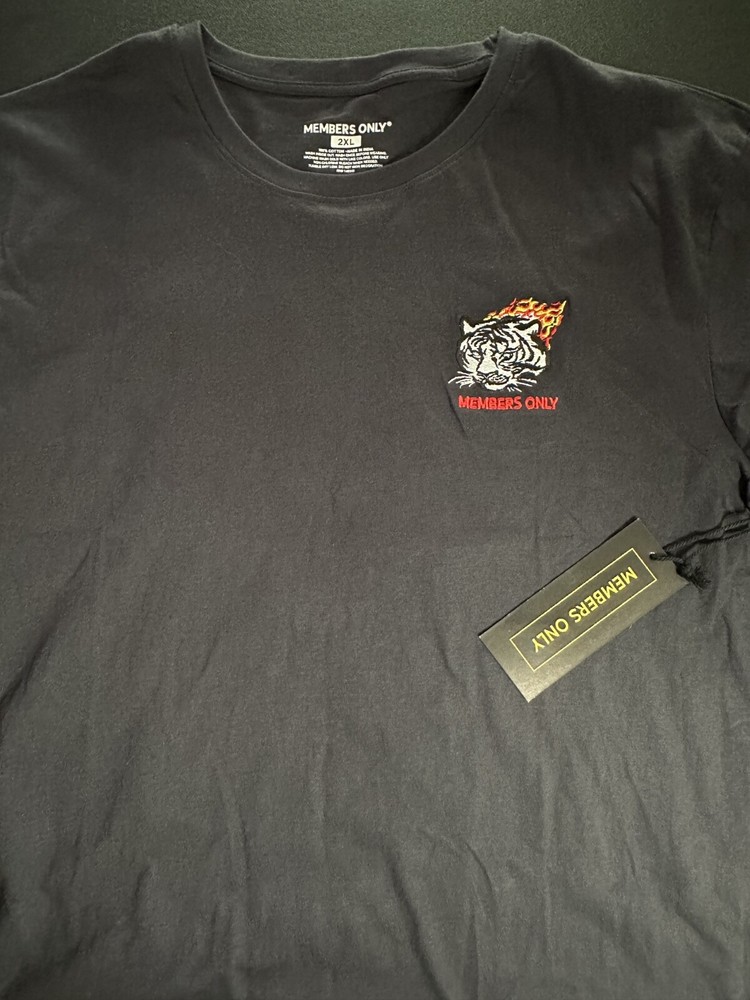 Members Only Black Short Sleeve Tiger Tee Mens T-Shirt 2XL Black Steel NWT.