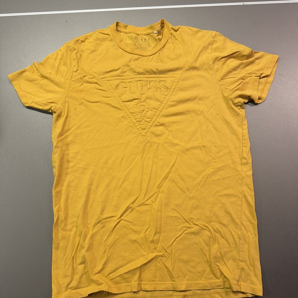 GUESS Embossed Triangle T-shirt Gold Color 100% Cotton Size M Men