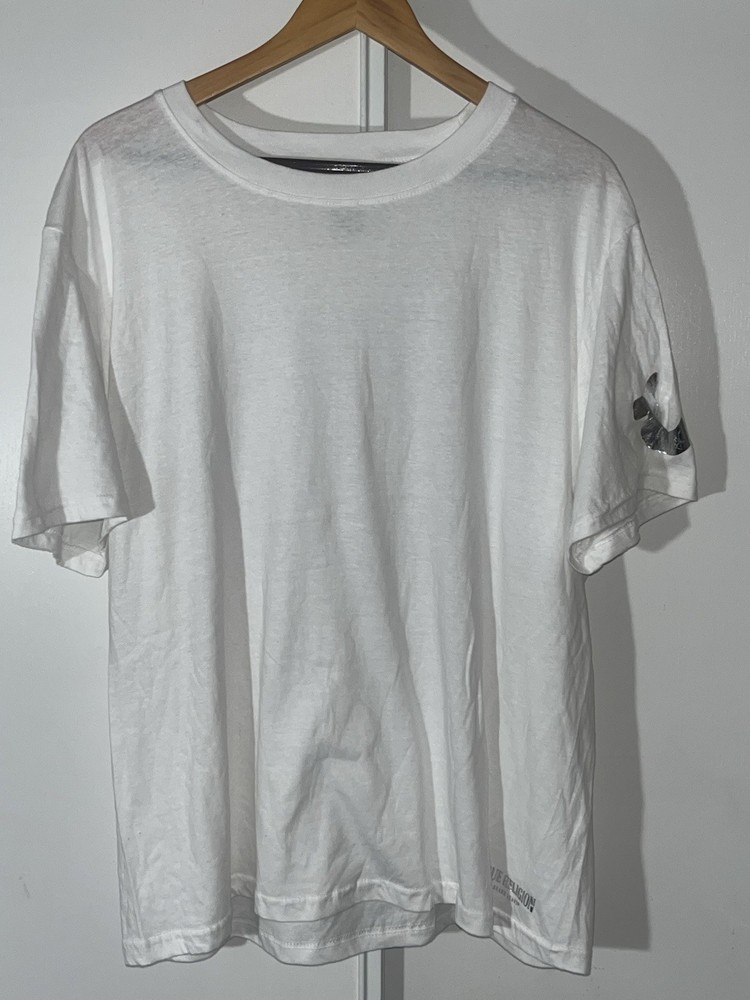 True Religion T-shirt Mens XL White Metallic Horseshoe Logo Short Slevee Tee