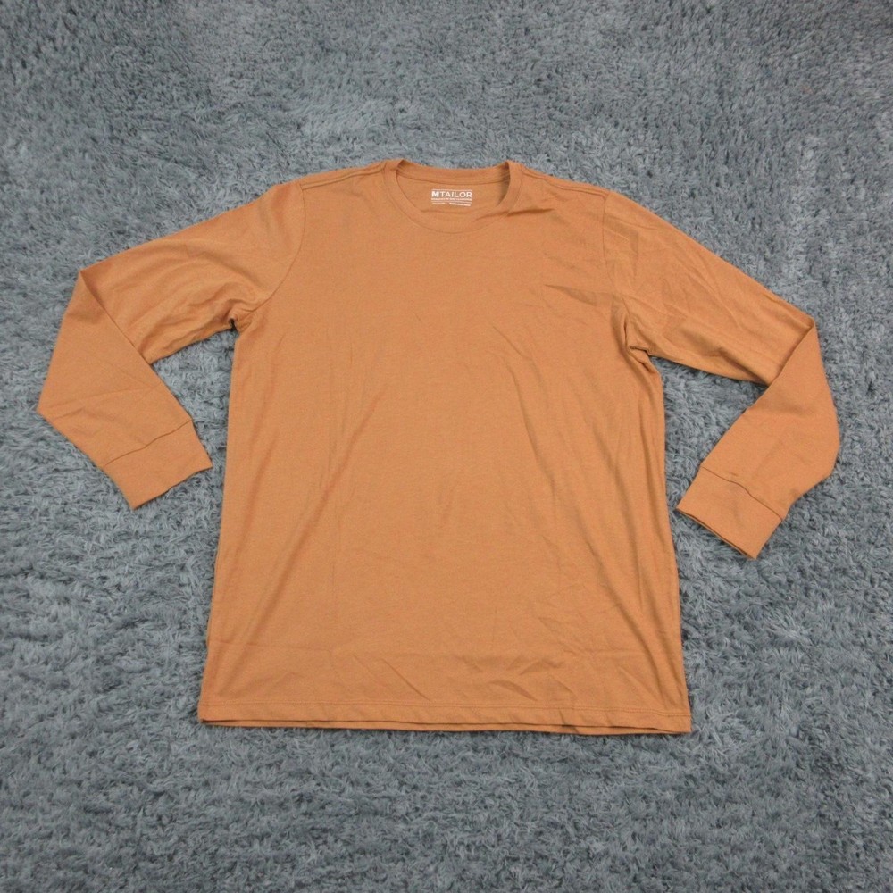 MTAILOR Shirt Mens Large Brown 100% Cotton Long Sleeve Crewneck Solid Tee NWOT