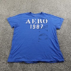 Aeropostale Shirt Mens L Blue Applique Aero NYC Spell Out Logo Casual Preppy Y2K
