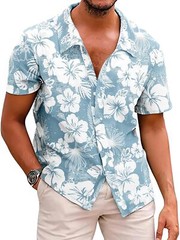 Men’s Hawaiian Floral Shirt Summer Casual Button Down Beach Vacation Top