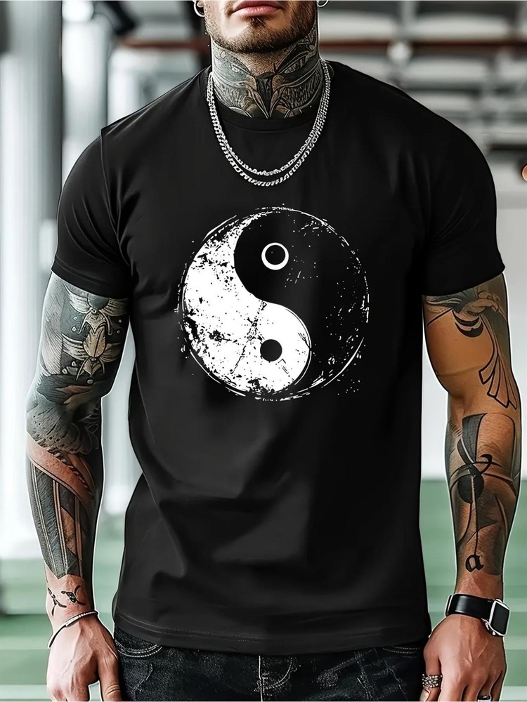 Men’s Yin Yang Symbol Graphic T-Shirt Black White Balance Casual Tee